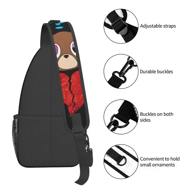 Casual Kanye West Bear Heart Break Crossbody Sling Backpack Men Shoulder Chest Bags for Hiking