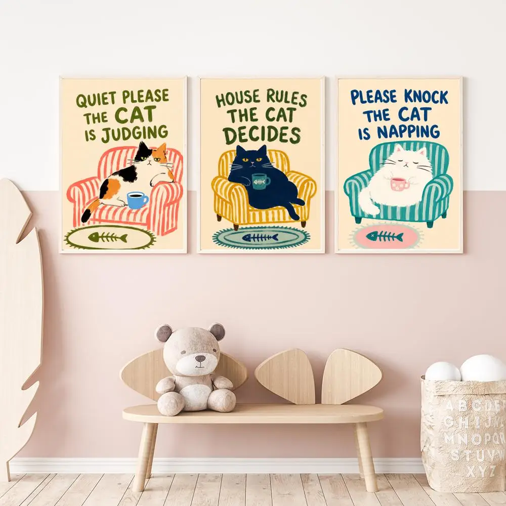 Sofa Cat Slogan Poster Versatile HD Waterproof Wall Art Self-Adhesive Decor for Any Space Ideal Gift