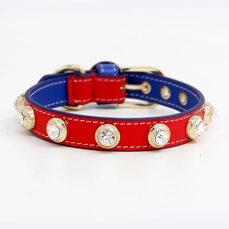 Luxury Diamond Dog Cat Collar Bling Czech Rhinestone Genuiner Leather Pet Collar Necklace High-end Big Crystal Pure Handmade