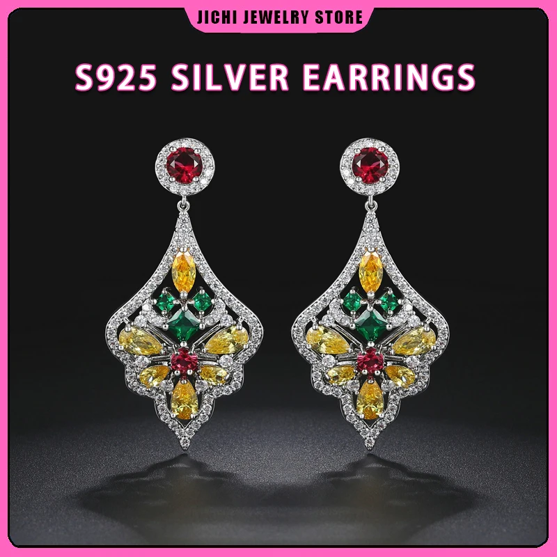 

Europe and the United States explosive S925 silver needle color zircon earrings plated platinum ear manufacturers