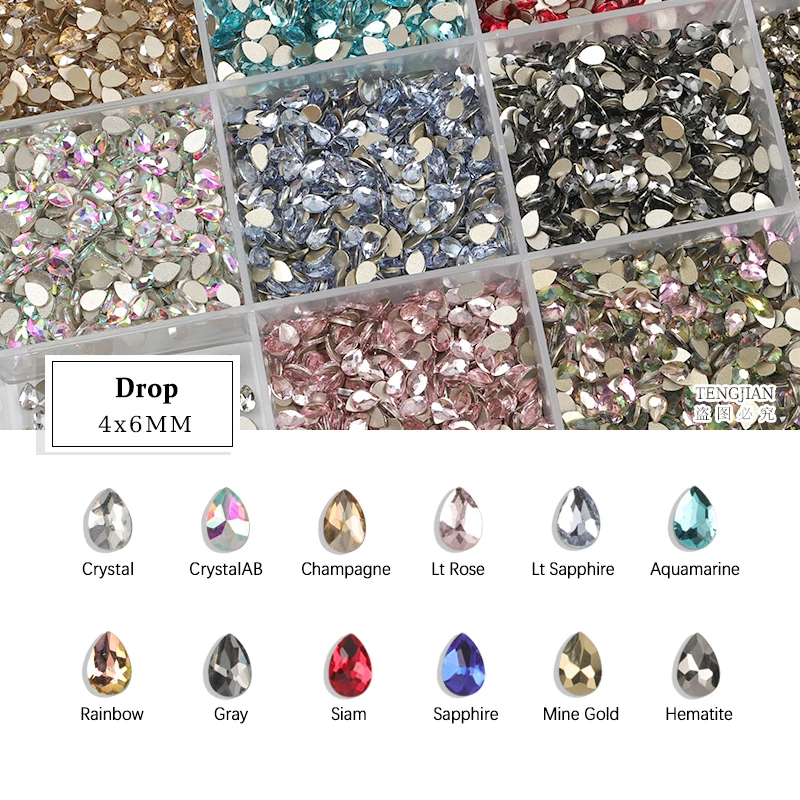 Cute Mini Drop 4x6MM Flat Back Nail Art Rhinestones Glass Crystals 12Color For DIY Manicure Decoration Diamond 30/100Pcs