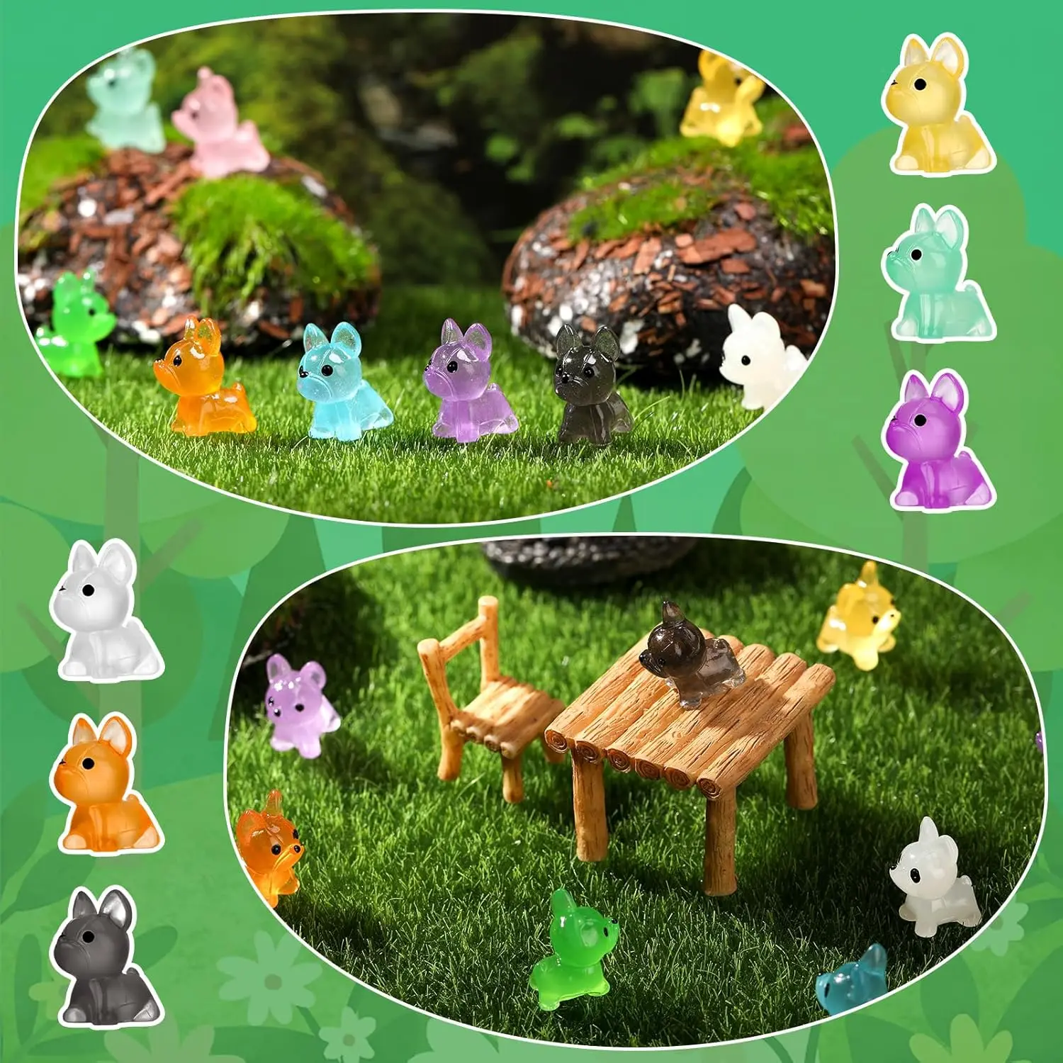 50PCS Luminous  Mini French Bulldogs Home Decor Miniature Bulldog Fairy Garden Decoration Dog Figurine The Dollhouse Accessories