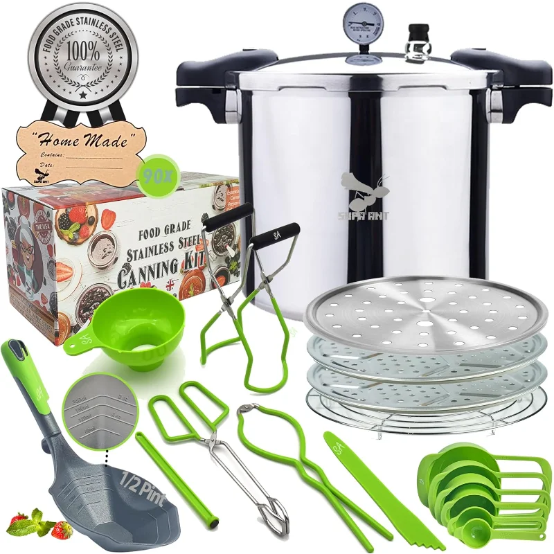 

Supa Ant Pressure Canner 23 Qt with Canning Supplies Starter Kit - Canning Pressure Cooker with Gauge - Water Bath Canner Pot