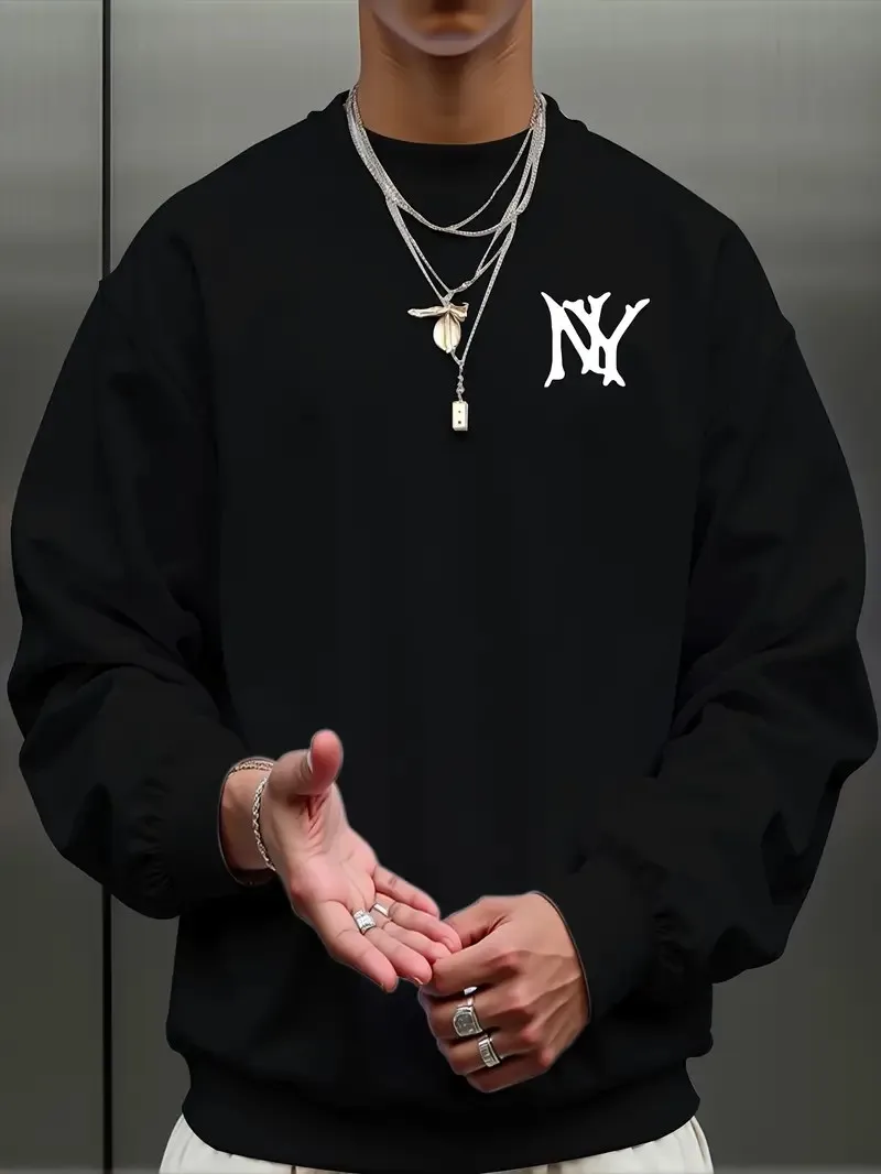 يتميز القلنسوة الرجالية الجديدة ذات الرقبة المستديرة لربيع وخريف 2025 بطباعة حروف ثلاثية الأبعاد غير رسمية وعصرية في الشارع #1