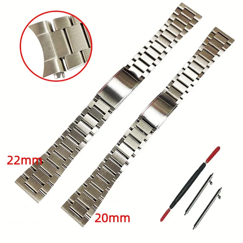 20mm 22mm Stainless Steel 3 Beads Quick Release Plain Brushed Matte Adjustable Straight Curved End Watch Strap Band Bracelet