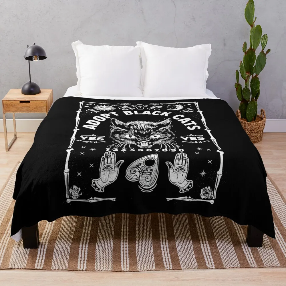 

Ouija Spirit Board Goth Design - Creepy Occult Spooky Cat Ouija Board Throw Blanket Thins Picnic Soft Big Blankets