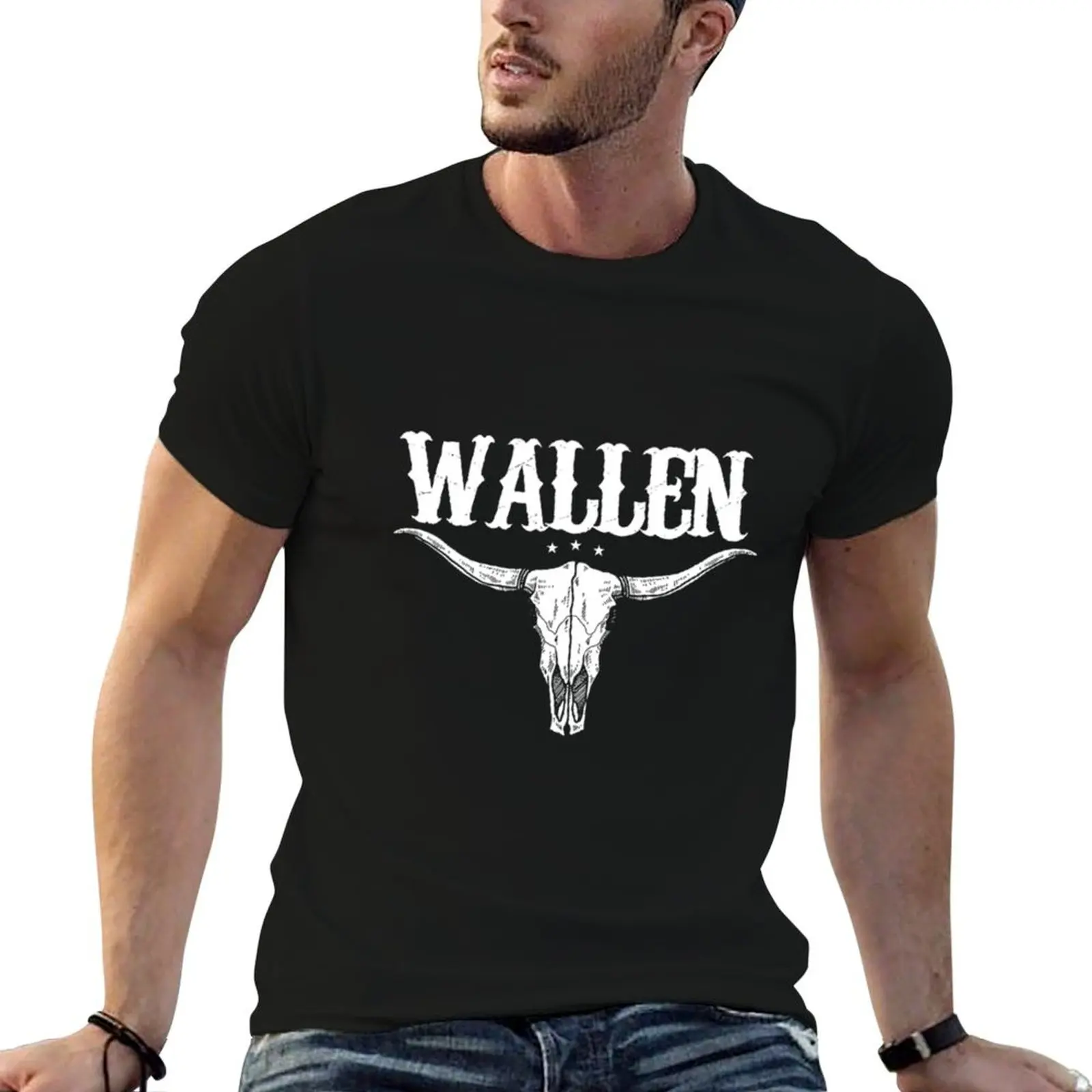 Wallen Western V-Neck T-Shirt oversizeds essential t shirt cute tops t shirt men 100℅ cotton