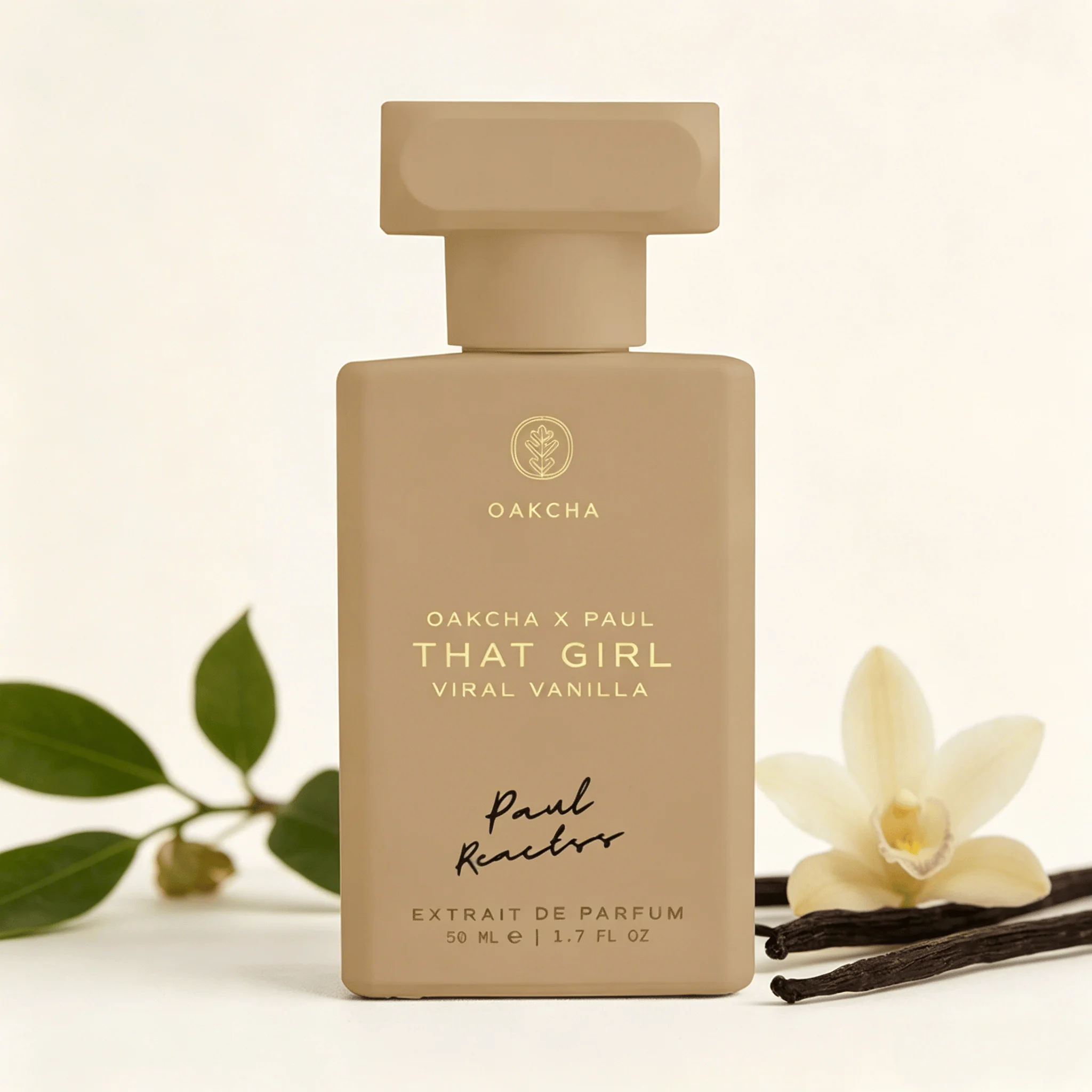 Oakcha X Paul Reactos That Girl Viral Vanilla Extrait De Parfum 50ml, Fragancia de Vainilla Cremosa y Cálida de Larga Duración, Perfume para Mujer en Botella Nude Mate, Aroma Viral, Regalo Diario para Damas