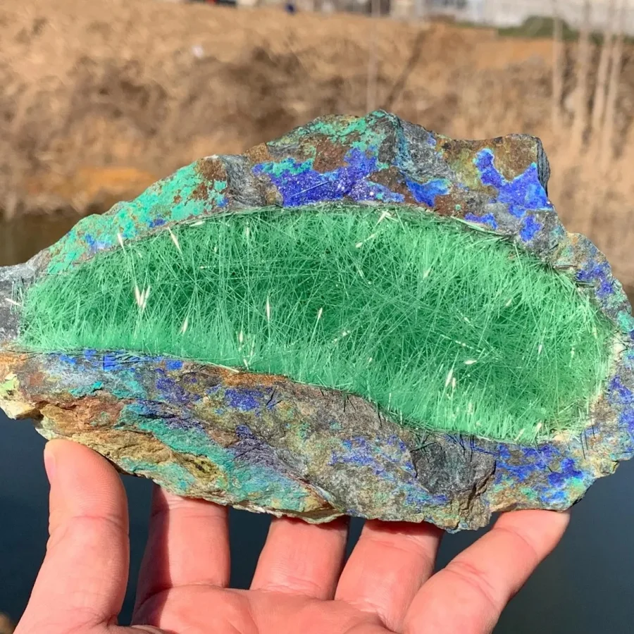 1 Bohemian Azurite Quartz Synthetic - Free Form Block Crystal with Vivid Turquoise and Rust Orange Veins