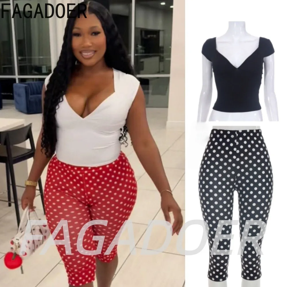

FAGADOER Elegant Polka Dot Shorts 2 Piece Sets Sexy Casual Crop Tops + Dot Print Shorts Outfits Casual Streetwear Suits Summer