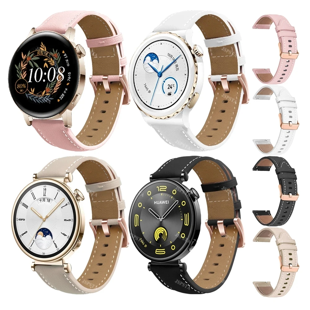 New18 20mm PU Leather Strap For Huawei Watch GT4/2/3/GT3 Pro 41 42 43mm Smart Watch Band Honor Magic 2 42mm Replacement Bracelet