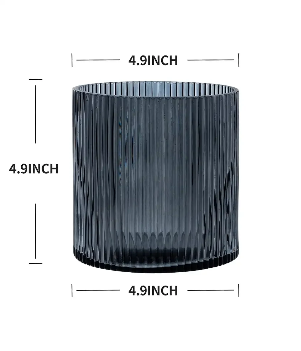 5" Decorative Smoke Glass Ribbed Pillar Candle Hurricane, Medium