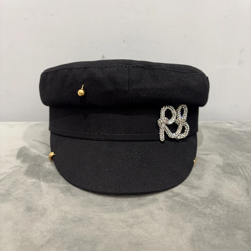 

2025 new arrived Pierced Baker Boy Cap for women and men Washed Flat Top Hat Navy Cap visors