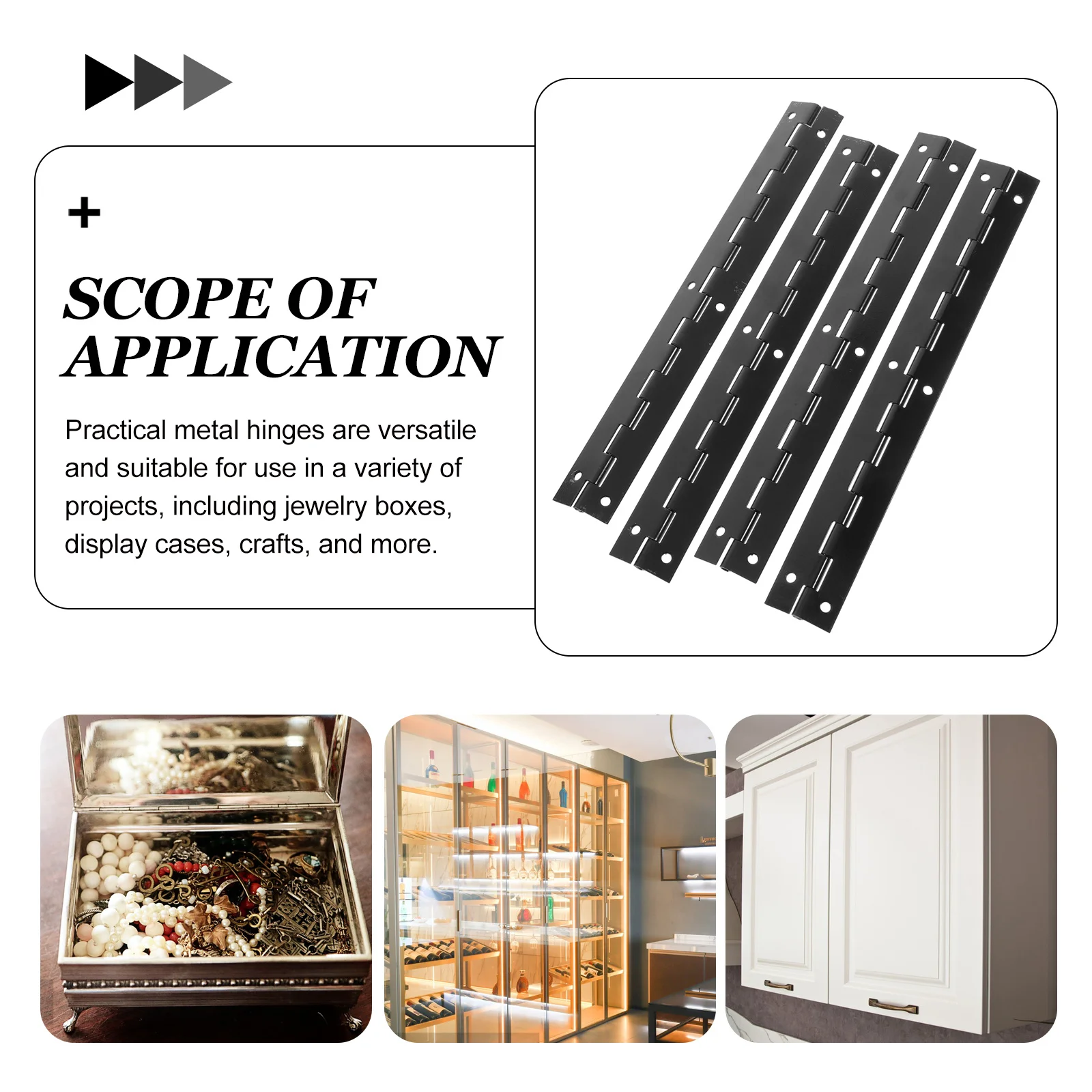 

4Pcs Metal Jewelry Box Hinges Long Continuous Piano Hinges Quiet Rotation for Small Crafts Piano Hinge Jewelry Case Metal Hinge