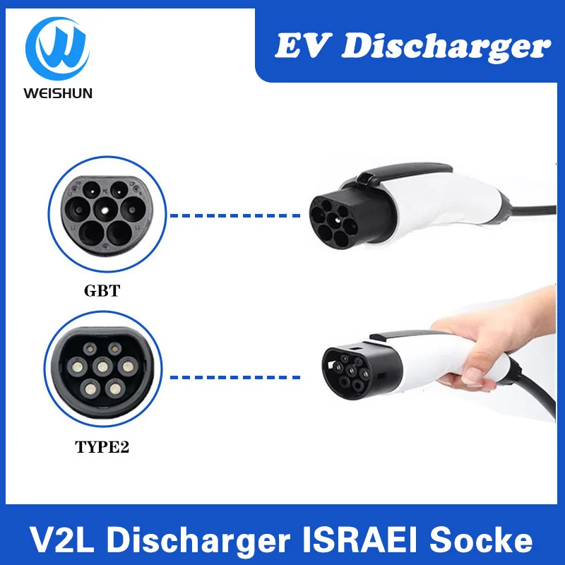 EVSE GBT Type2 Plug lsrael Socket V2L Discharger For Type2 GBT Car EV Cable Support MG BYD Kia Hyundai 16A Discharge V2L Vehicle