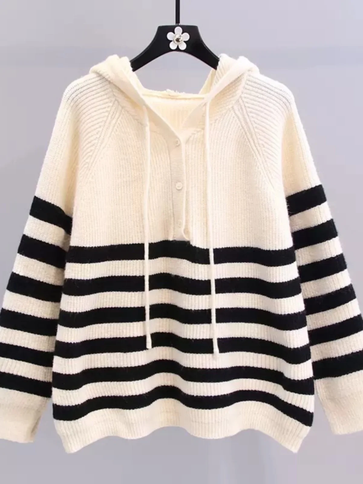 Femmes longue Sve rayé tricots à capuche pull aérien marque bleu décontracté printemps automne hiver coupe droite trajet Sle