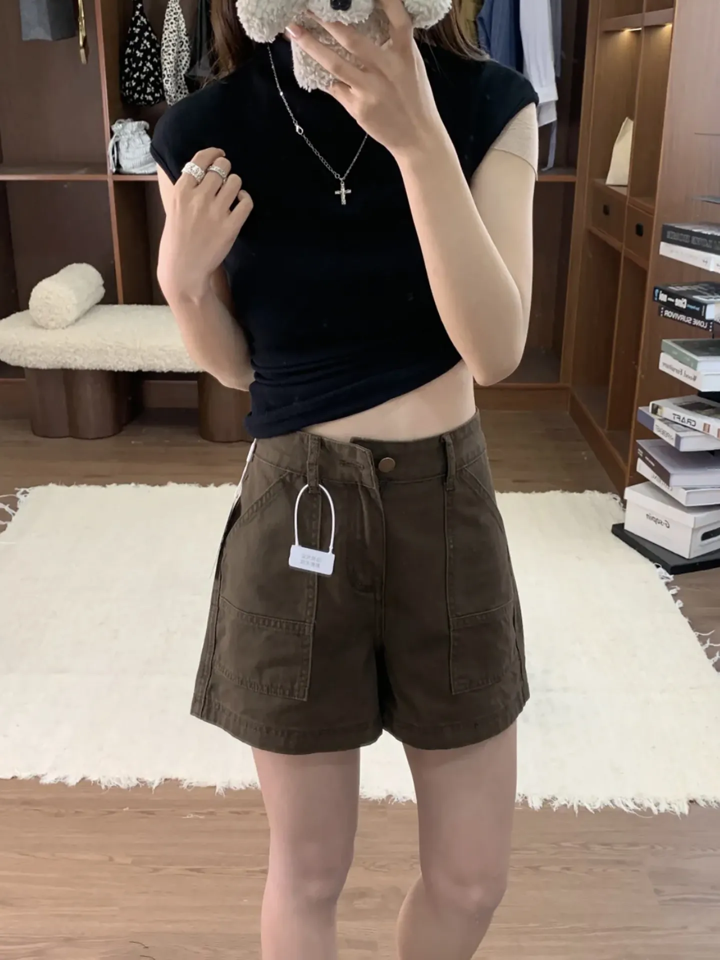 High Waist Wide Leg Workwear Shorts Women's Summer New plus Size Loose Slimming Cool Spicy Girl A-Line Pants Coffee Color