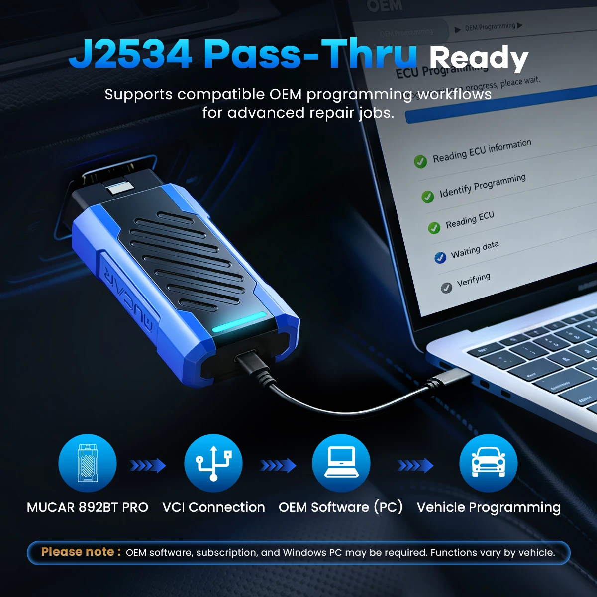MUCAR 892BT PRO Car OBD2 Scanner Full System Diagnostic J2534 ECU Coding Bidirectional 35 RESET IMMO VAG Guide Lifetime Free
