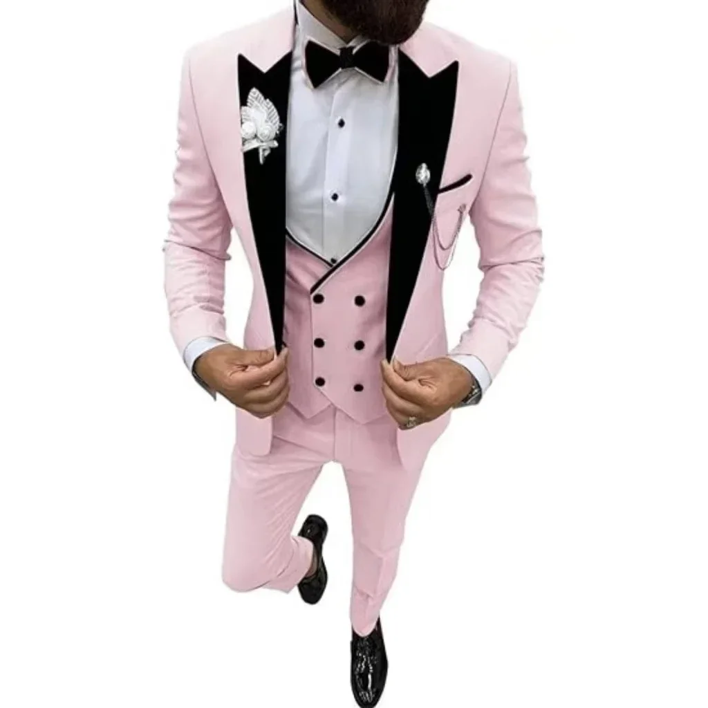 

Velvet Lapel Formal Men's Tuxedo Suit 3 Pieces Slim Fit Blazer Vest Pants Set for Wedding Party Dinner Prom