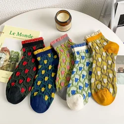 5 Pairs/Lot Korean Style Women Socks Short Fashion Frilly Ruffle Socks Cute Flower Print Sokken Spring Summer New Calcetines