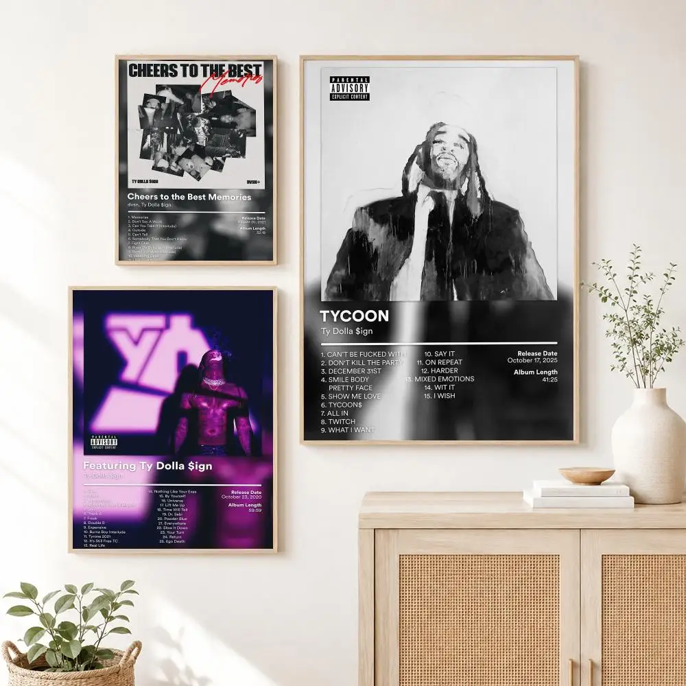 Classic Rapper T-Ty Dolla $ign Poster Self Adhesive Wall Art Decor for Bedroom Living Room Office Home Decor Gift