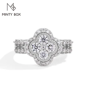 MINTYBOX Moissanite Cincin Berlian Berlapis Emas Putih 18k untuk Wanita S925 Sterling Silver Perhiasan Pernikahan Pertunangan Empat Daun 8 cincin emas 18k penjualan terbaik - №