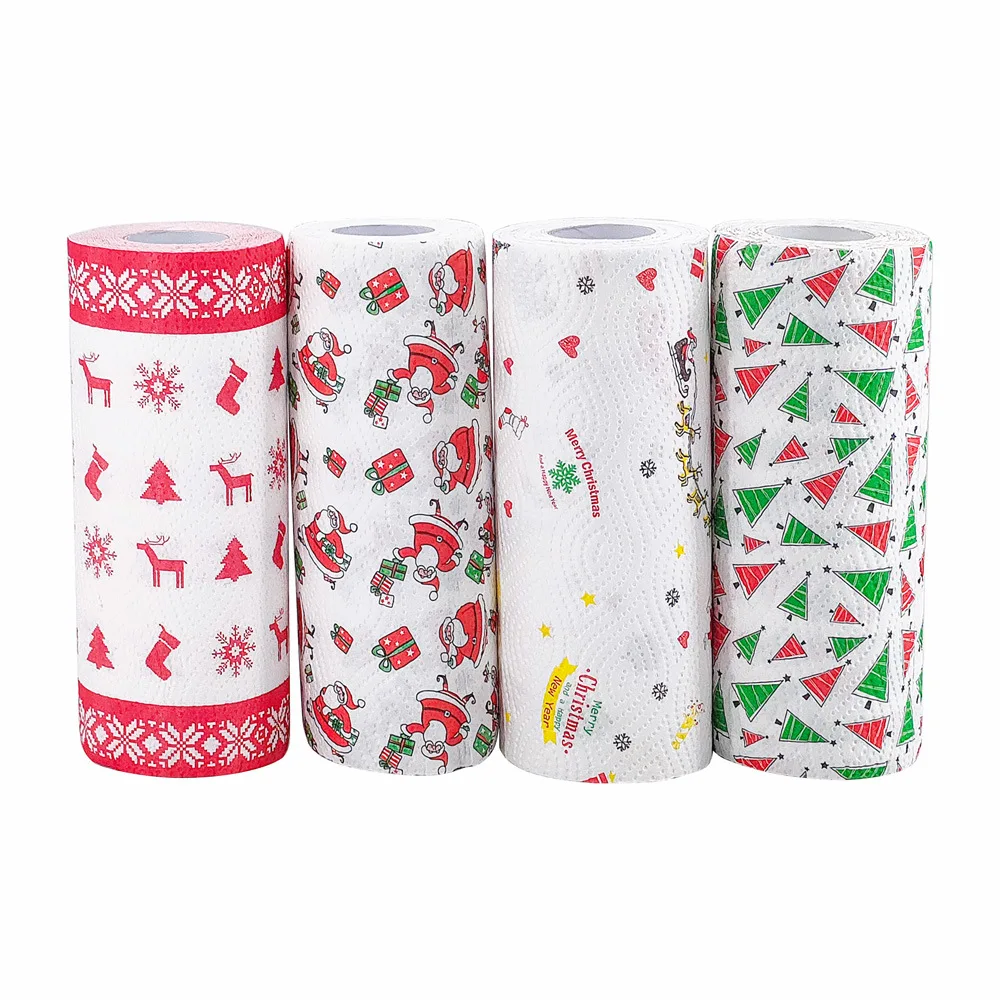Christmas Printed Kitchen Paper Towels, Disposable Absorbent Cleaning Wipes, Oil-Absorbing Dish Cloth for Home Kitchen Cooktop