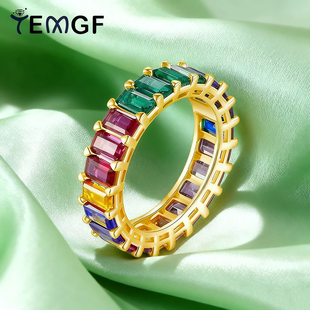 

TEMGF Full 3*4mm Colorful Zircon Ring 925 Sterling Silver Row Ring Sparkling Fine Jewelry for Women Commute Party Fashion Item