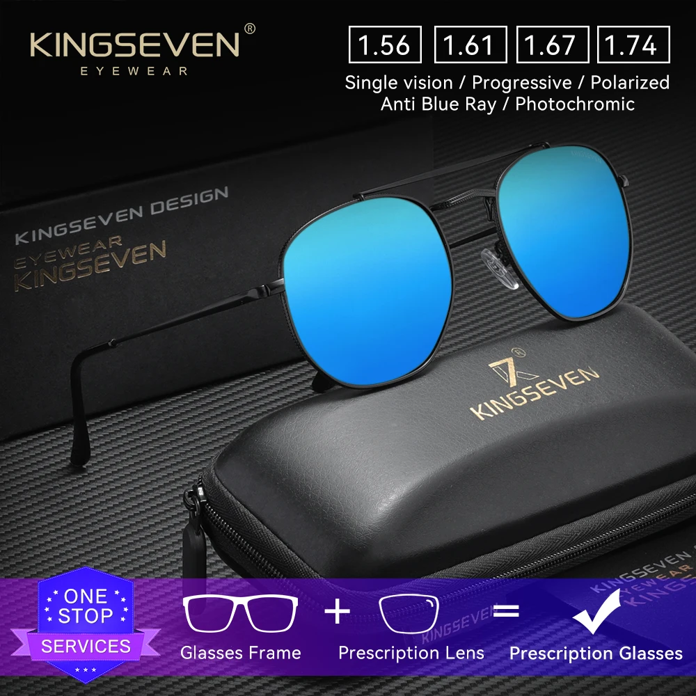 

KINGSEVEN Fashion Prescription Sunglasses Alloy Thin Frame Men Women Myopia Hyperopia Eyeglasses Optical Lens Causal Glasses
