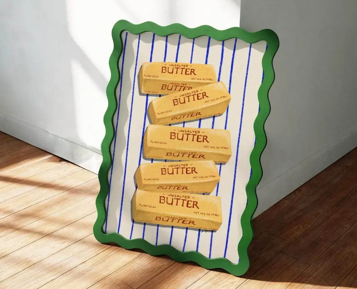 Wanddekoration mit ungesalzenen Butterblöcken – Retro-Küchenkunst für Küchenakzente, Esszimmer-Wanddekoration oder ein leckeres Statement-Element