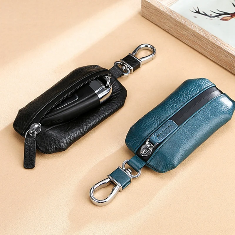 PU Leather Car Key Case Lychee Pattern Waterproof Zipper Car Universal Key Cover