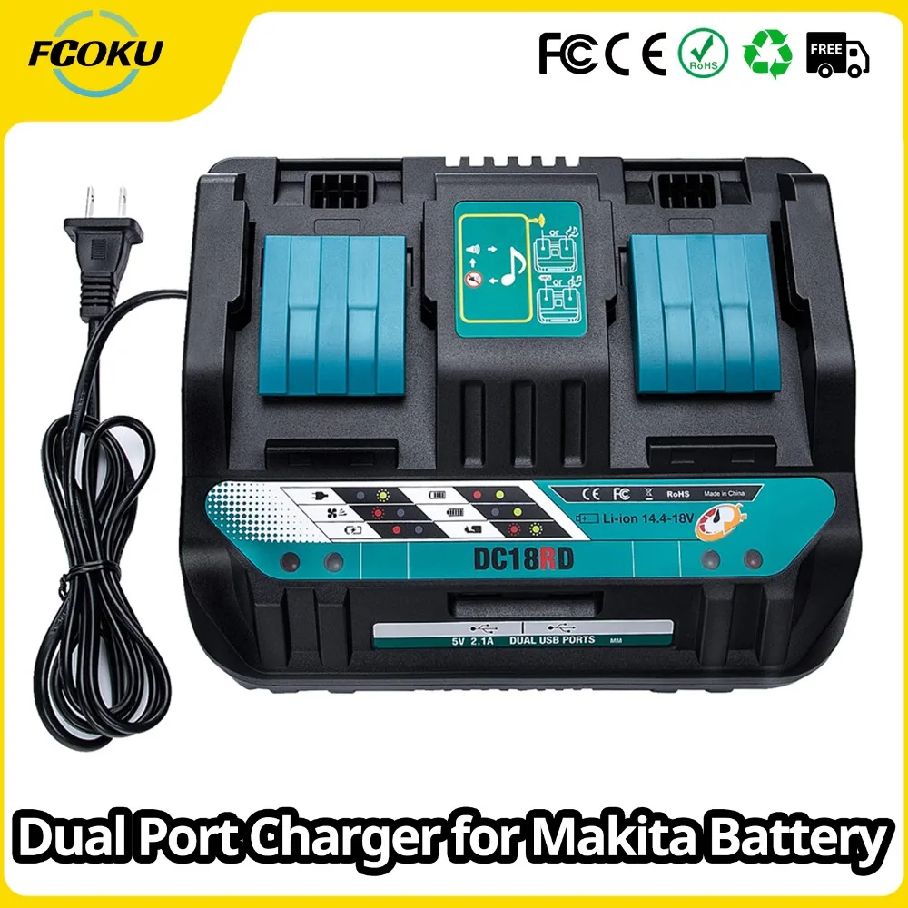 

Double Charging Port Battery Charger For Makita Battery Charger 14.4V 18V BL1830 Bl1430 DC18RC DC18RA US EU Plug With USB Port