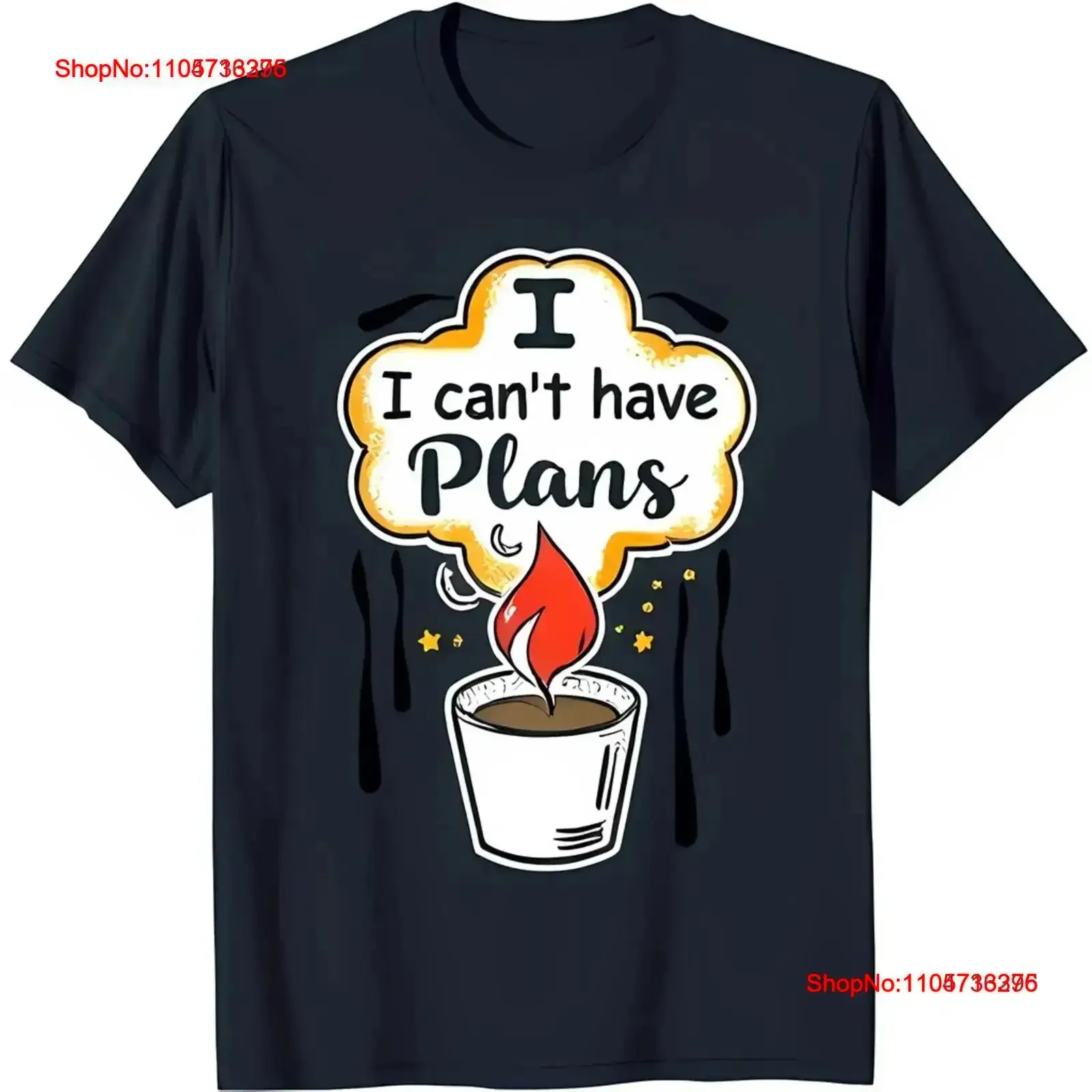 Men's Black T Shirt with Cartoon Coffee Cup 'I Can't Have Plans' vintage Washed Stylish Versatile Comfortable Stretched