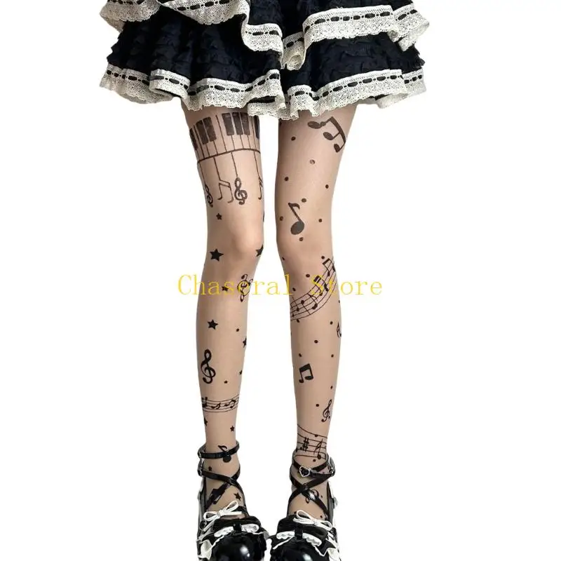 E7CE Cheerful Musical Pattern Girls Tights Elastic Waistband Durable Construction Quick Drying Suitable for Active