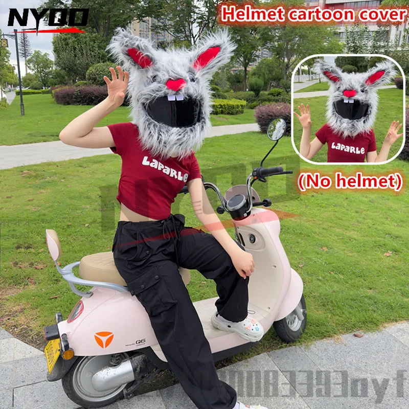 

Helmet Safety Protection Headgear Cover Cartoon Fluffy Plush Set for Motorcycle Full-Face Protective Case Trendy