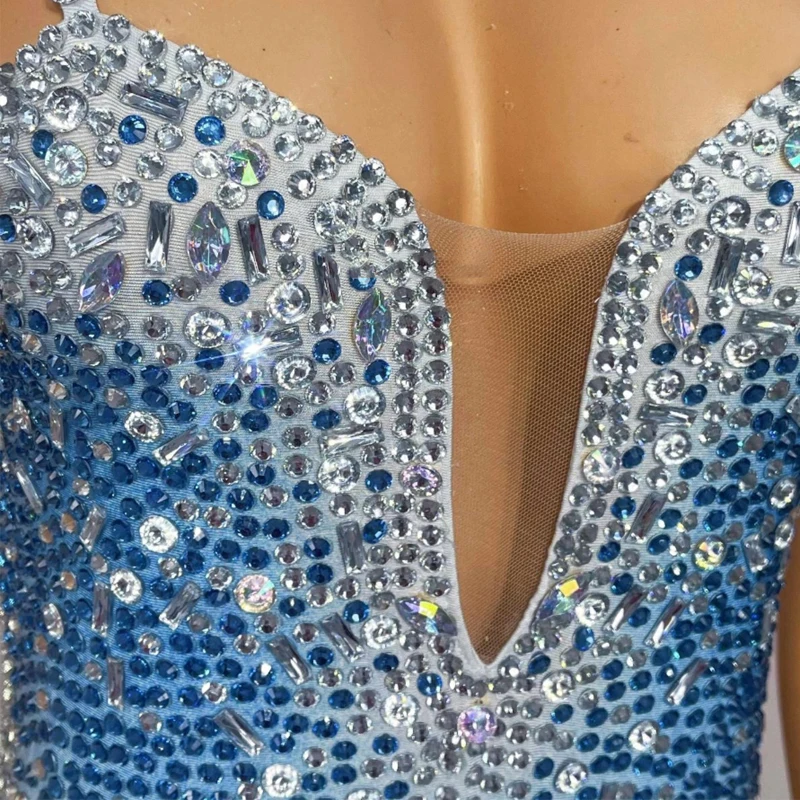 Costume de chanteuse de fête en tricot pour femme, costume de batterie à franges, tenue de scène, bleu, argent, biscuits, boîte de nuit, DJ, festival, DS, XS8898