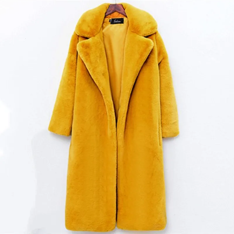 Long Women Winter Fluffy Warm Oversize Faux Fur Coat Female Lapel Collar Thickened Stylish Eco Fur Outwear Furry Fur Coat Ladies