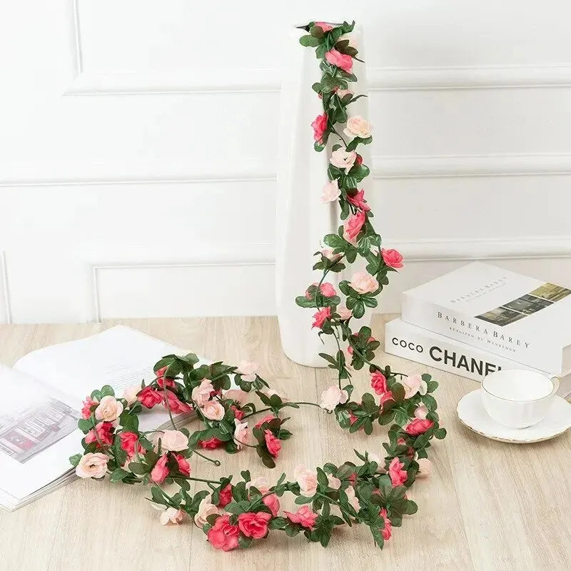 2.5m 1.8m Rose Artificial Flower Vine For Wedding Garland White Pink Home Room Wedding Decoration Silk Artificial Rose Vine Han