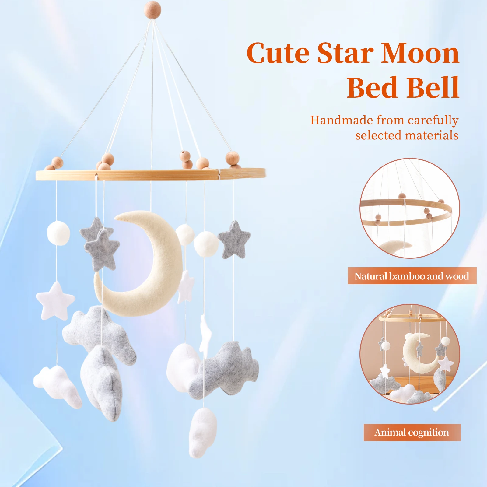 Baby crib mobile ringtone toy soft felt gray cloud wind chime pendant for newborns comfortable bed ringtone toy baby gift