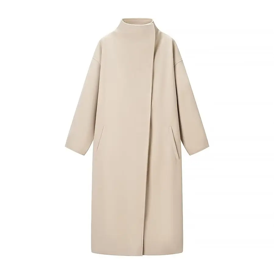 

SuperAen Women's Fashion Simple and Loose Long-sleeved Stand-up Collar Coat European and American Style Solid Color Long Coats