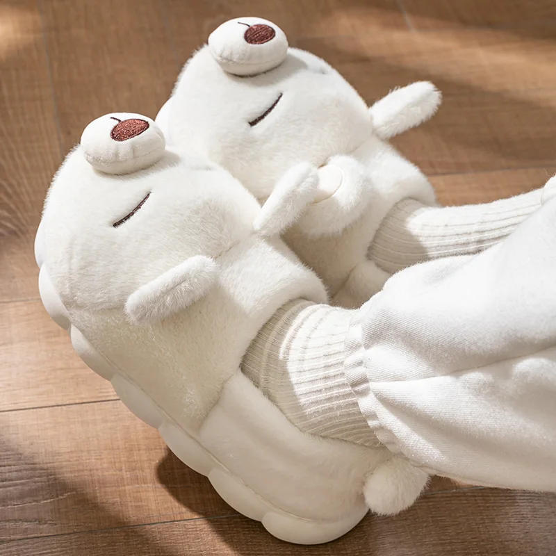 Niedliche Bären-Winter-Hausschuhe, warm, für Damen und Herren, mit dicker Sohle, weichem Plüschfutter, rutschfest, für drinnen und draußen, lässige Hausschuhe. – Detail 17