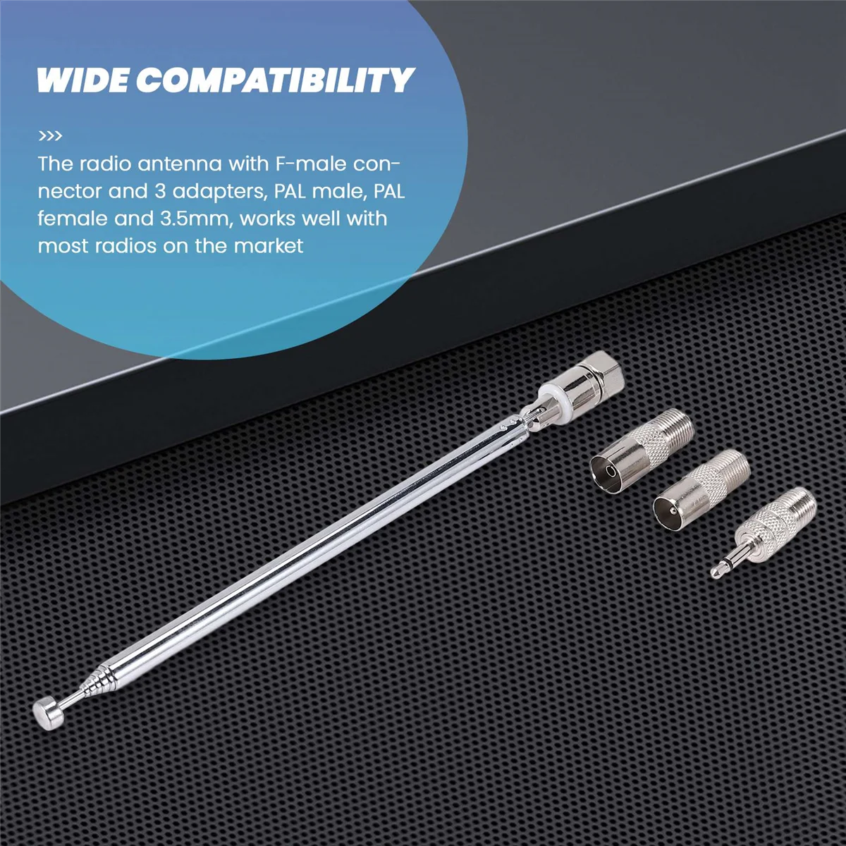 

AT41Rod Antenna 3.5mm Adapter FM Radio Antenna Replacement Telescopic Screw F Type Male Plug Connector AV Stereo Receiver