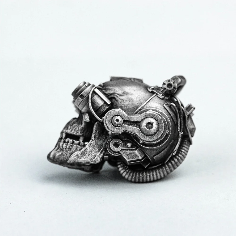 Machinery Cyberpunk Style Stainless Steel Retro Silver Color Skull Necklace Wearing Binoculars Men's Rock Hip Hop Punk Necklace