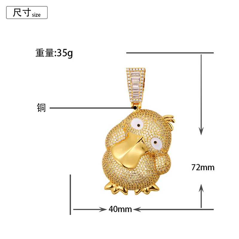 Hip Hop Micro Paved Cubic Zirconia Bling Iced Out Gold Color Duck Pendants Necklaces for Men Rapper Jewelry Drop Shipping