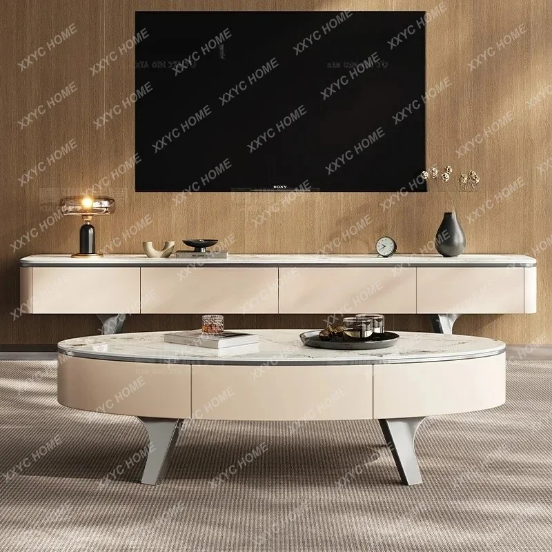 DDModern simple light luxury stone slab TV cabinet combination