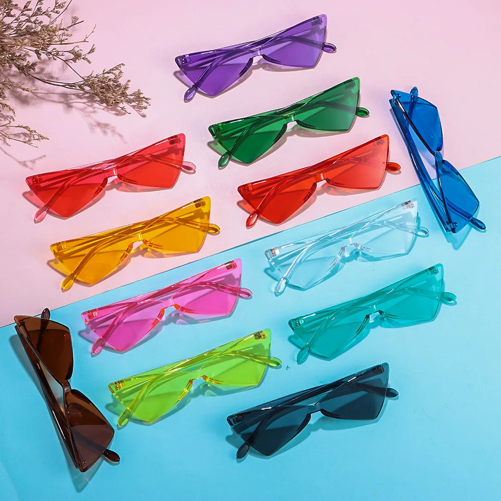 Triangle Sunglasses Candy Color One Piece Rimless Party Sun Glasses for Adults Colored Transparent Sun Glasses Shades Eyewear