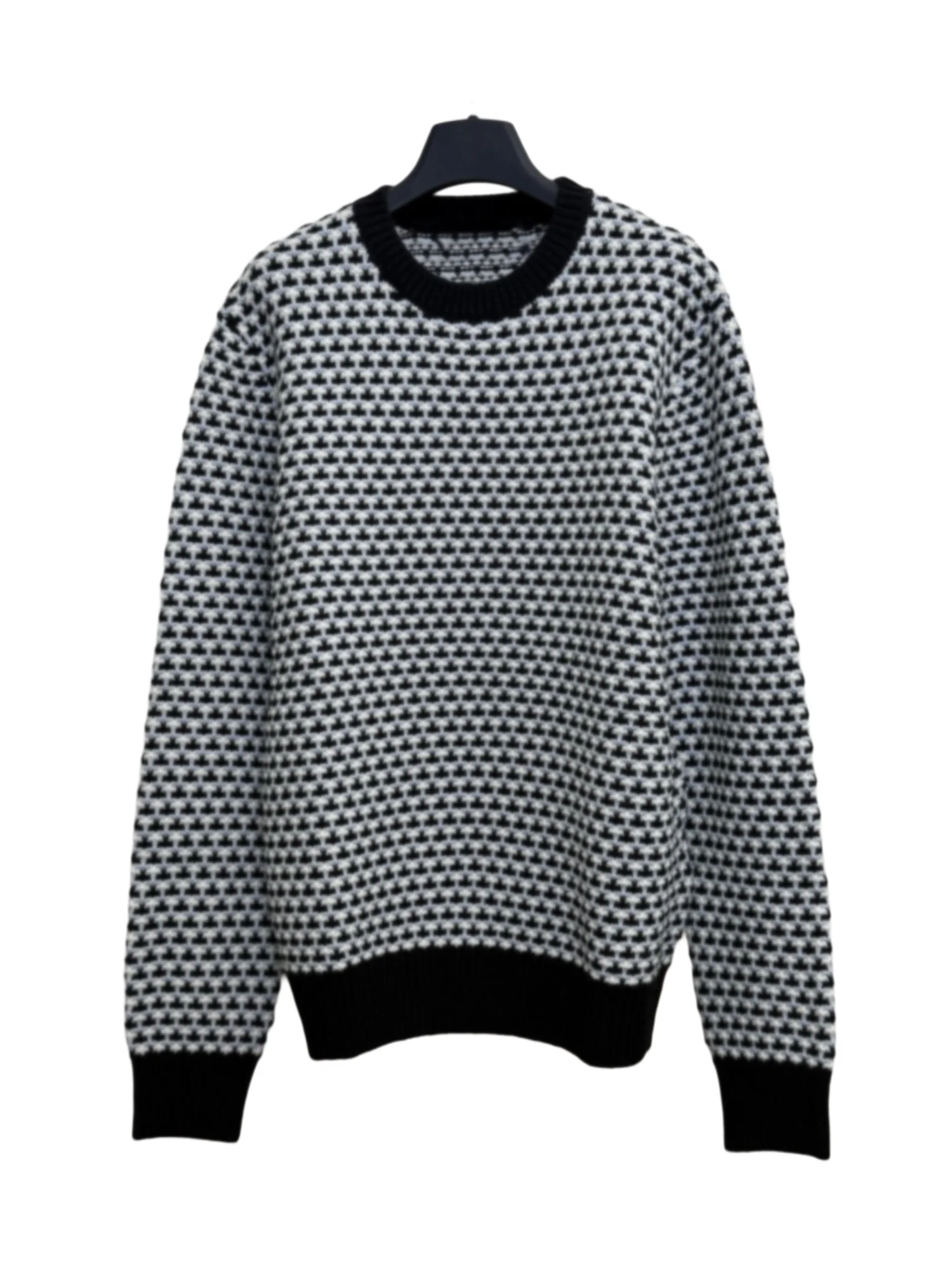 Versatile Wool Knit Sweater 2026 Early Spring Faionable Plaid Color Blo Large Needle Embroidery Long Sve ex