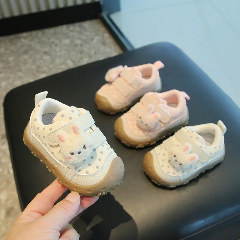 2026 Children's Casual Sneakers Four Seasons Beige Bunny Flowers Girls Toddler Shoes Fashion Kids Training Shoes Board Shoes