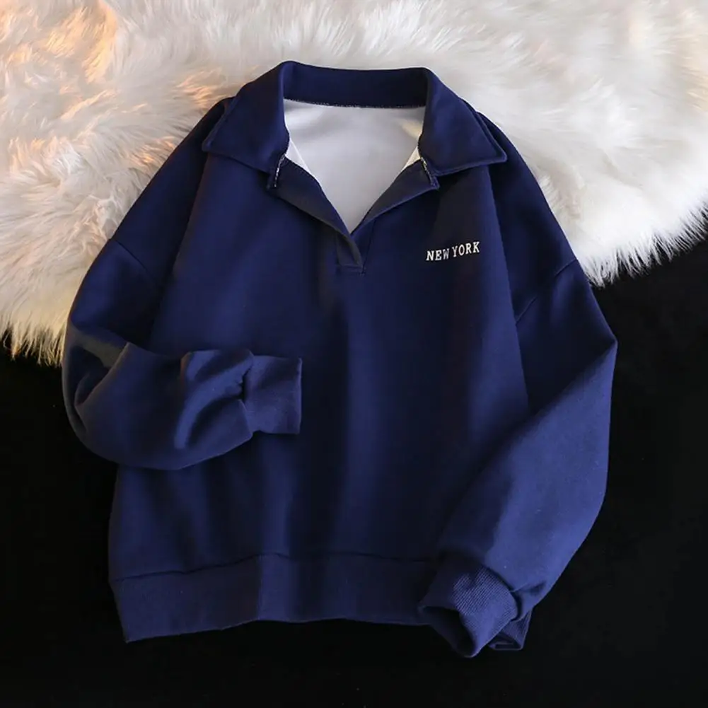 

Casual Women Pullover Women's Loose Fit Turn-down Collar Sweatshirt with Elastic Cuffs Casual Sporty Top for Autumn Spring