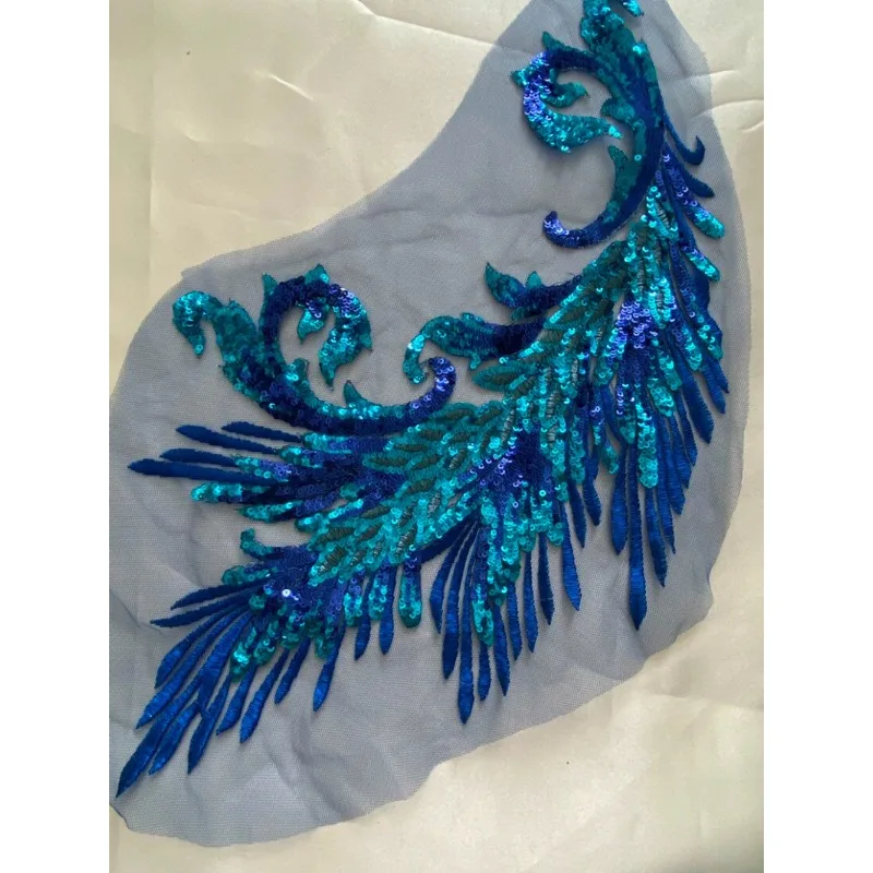 Glitter Sequin Phoenix Tail Flower Embroidery Mesh Patches Diy Clothing Decoration Sew On Iron On Applique For Dress Jacket Bag